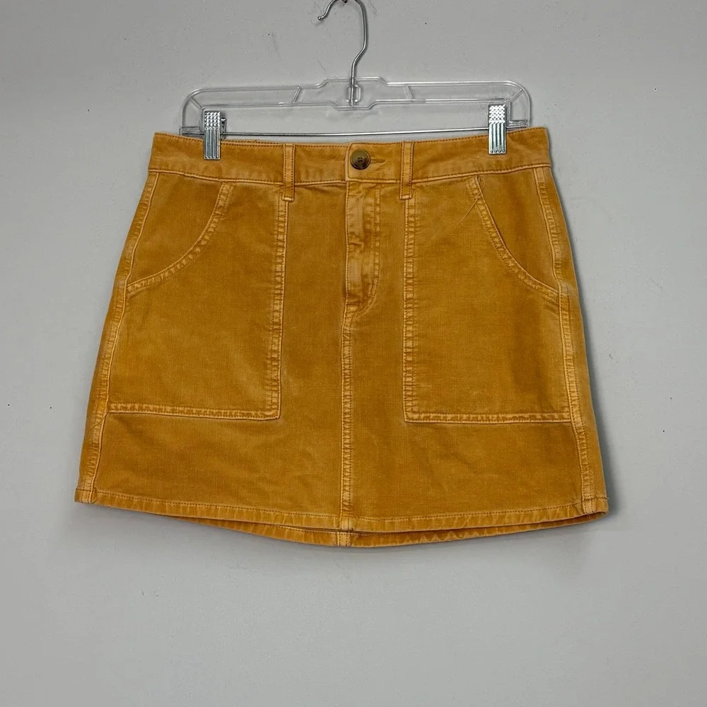 American Eagle Corduroy Mini Skirt Mustard Yellow Super Stretch Size 8 Regular
